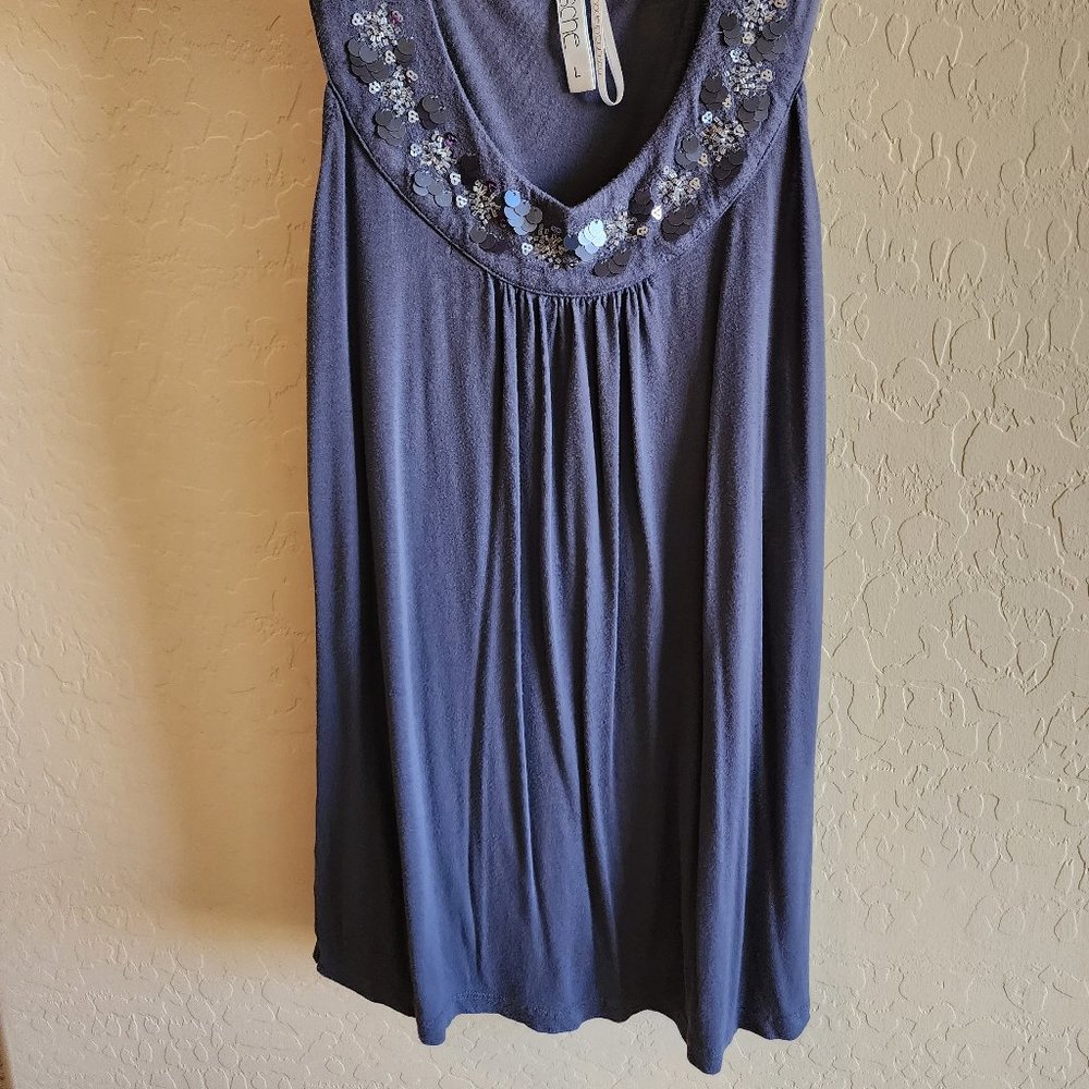 Kische Gray Sequin Beaded Dressy Soft Lightweight LARGE Tank Top Shirt - Picture 3 of 10